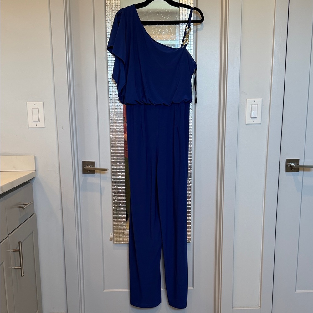 Emma & Michele One-Shoulder Royal Blue Jumpsuit